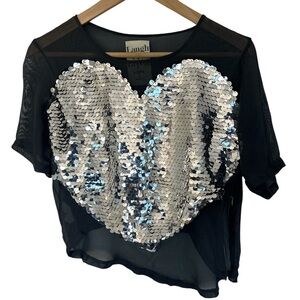 Laugh Cry Repeat Silk Sequin mid riff  Heart Top size small